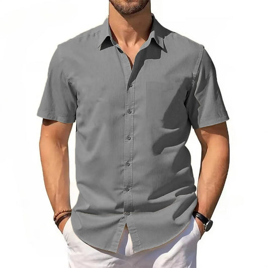 Adora Milano Camicia da Uomo in Lino e Cotone Estiva a Maniche Corte Abbottonata Leggera