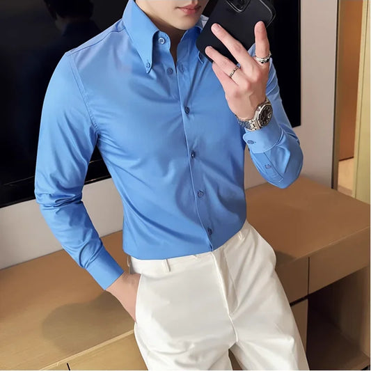 Adora Milano Camicie da Uomo a Collo Ampio Tinta Unita di Lusso Camicia di Alta Qualità per Feste Formali e Sociali