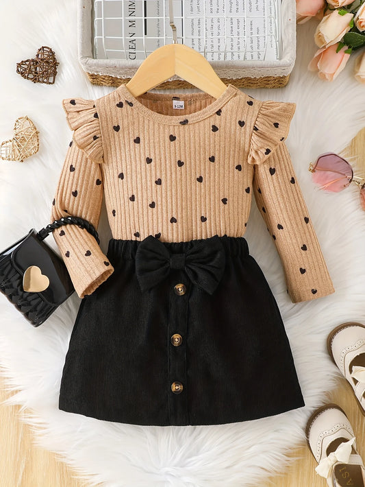 Adora Milano set due pezzi casual da bambina con stampa "love", maglia a maniche lunghe e gonna nera