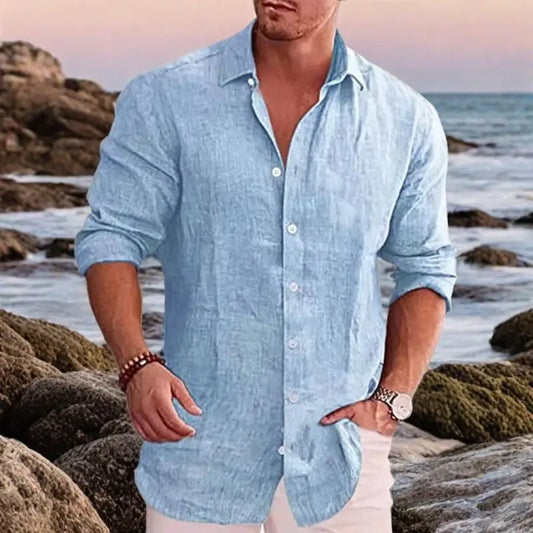 Camicia a maniche lunghe da uomo Adora Milano, in cotone e lino, per autunno