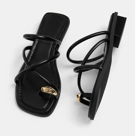 Sandali Infradito con Fascia Incrociata da Donna Eleganti e Leggeri, Scarpe da Spiaggia con Anello per le Dita e Design Casual a Tinta Unita per l'Estate