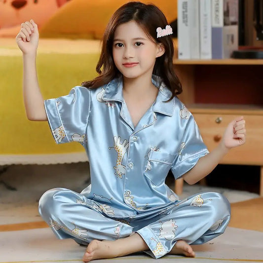 Adora Milano Set Pigiama in Raso di Seta Primavera Autunno per Bambine