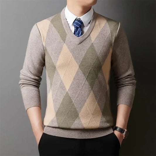 Maglione da uomo Adora Milano a V a maniche lunghe a quadri