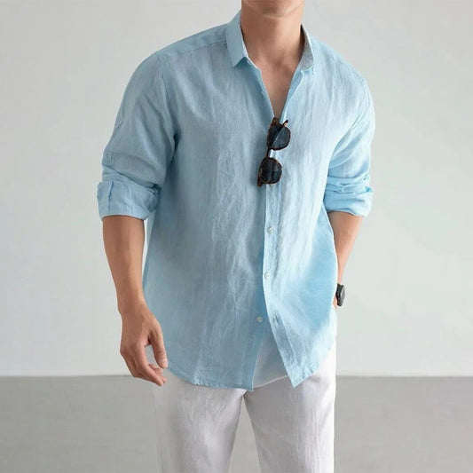 Adora Milano Camicia da uomo casual alla moda a maniche lunghe 100% lino cotone t-shirt