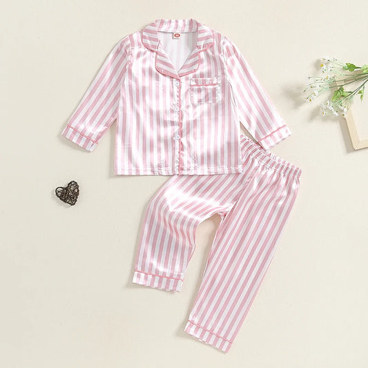 Adora Milano Pigiama da Bambina Stampa a Righe Maglie a Maniche Lunghe