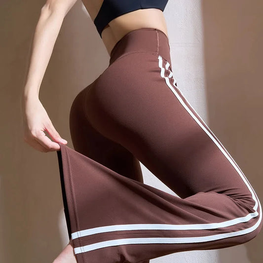 Adora Milano Pantaloni Yoga A Strisce Micro-smerlati Pantaloni Fitness Sportivi