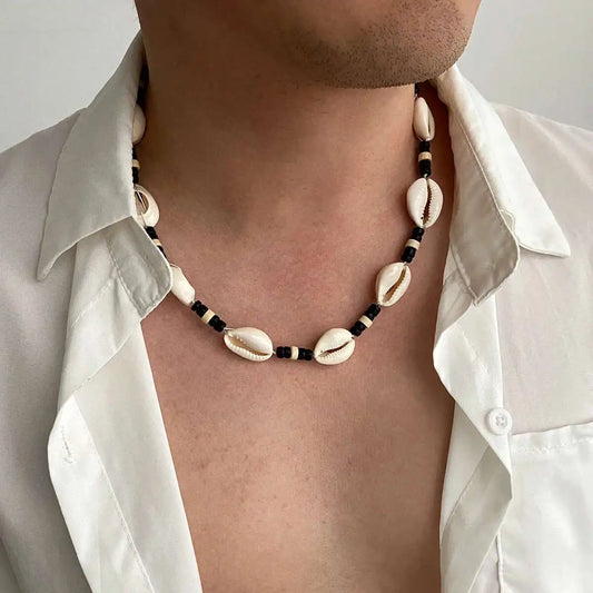 Adora Milano Halskette für Herren mit Holzperlen und Muschelkette