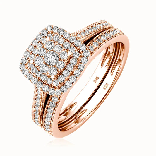 Adora Milano Ring-Set für Damen, Farbe Original 925er Silber, zertifizierter Brautschmuck, luxuriöses Hochzeitsgeschenk