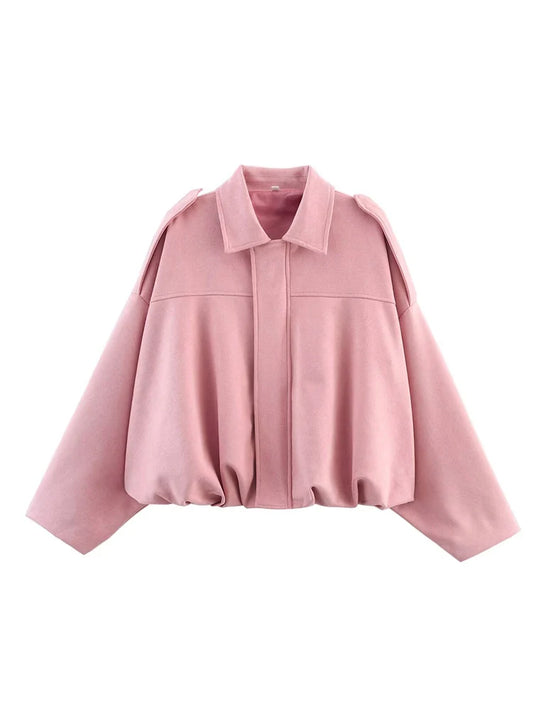 Adora Milano Giacca Scamosciata Donna Primavera Nuova Moda Manica Lunga Cerniera Oversize