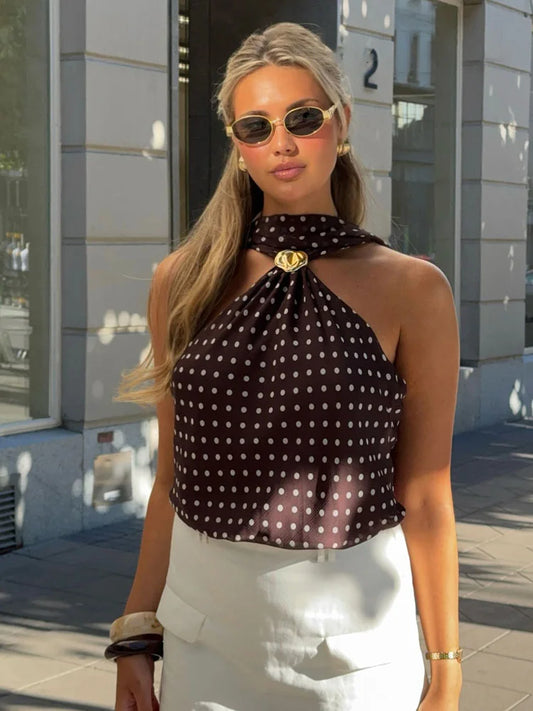 Adora Milano Women Fashion Top Woman Summer Sexy Sleeveless Backless Neck Halter Party Top