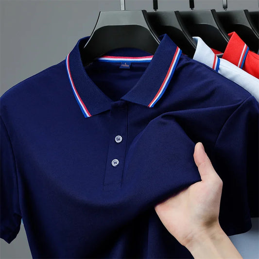Polo da uomo a maniche corte, tinta unita, casual, moda estiva 2025, comoda e versatile