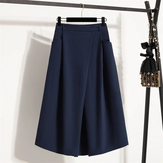 Women Plus Size Skirt Summer 2025 New High Waist Irregular Mid Long Skirt Woman Elastic Waist A Line Pleated Big Size Skirts