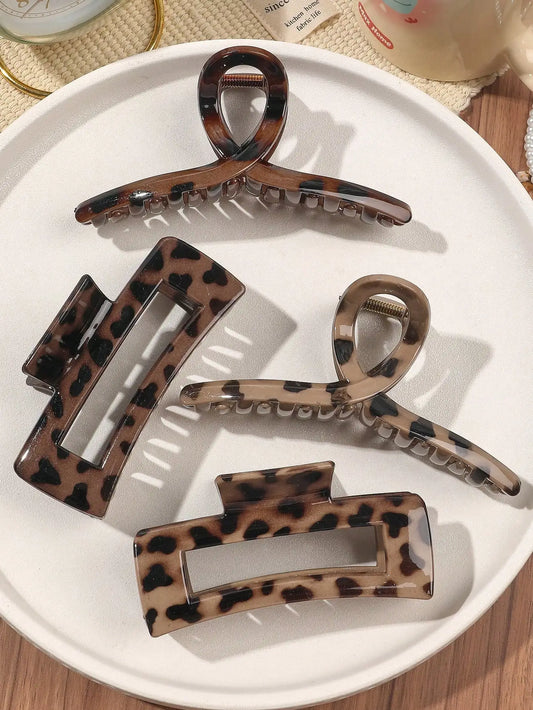 Adora Milano Fermagli Grandi Artiglio per Capelli a Incrocio Lucidi con Stampa Leopardo Invernale