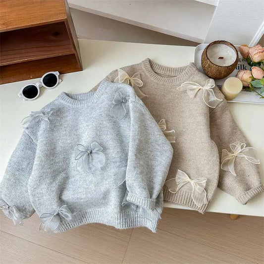 Adora Milano Maglioni a Tinta Unita da Bambina con Fiocco Carino Abbigliamento per Bambini Invernale