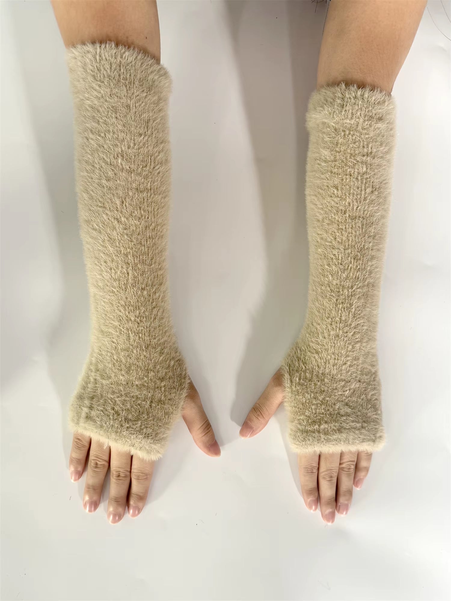 Fall Winter Women Arm Warmers Mink-Like Velvet Fingerless Gloves Y2K Wrist Warmers