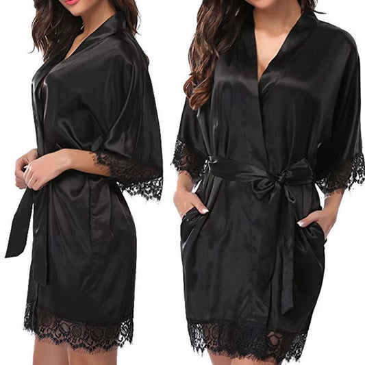 1Pack Set Women'S Pajamas Glossy Robe plus Size Pajamas Fashionable and Trendy Home Sleepwear Erotic Ice Silk Sleepwear