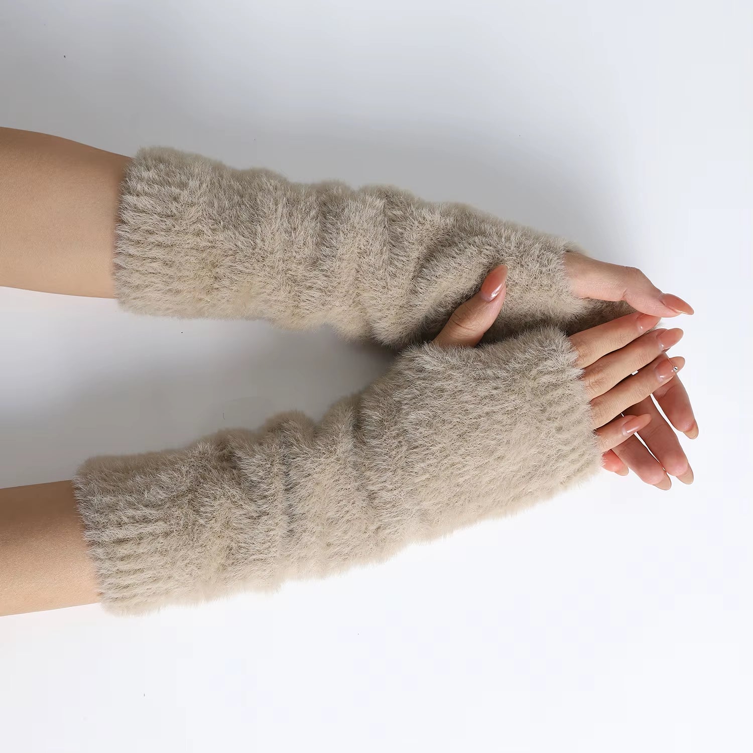 Fall Winter Women Arm Warmers Mink-Like Velvet Fingerless Gloves Y2K Wrist Warmers