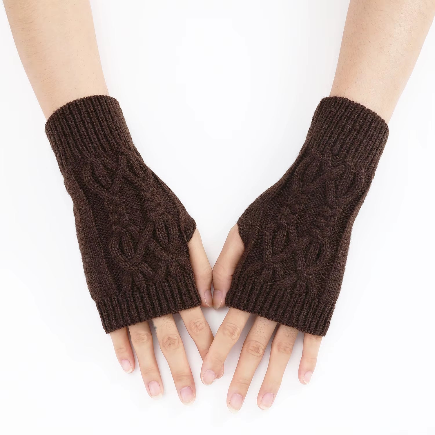 Autumn Winter Knitted Fried Dough Twists Warm Gloves for Women Solid Color Soft Skin Thickened Half Finger Gloves Wrist Washable