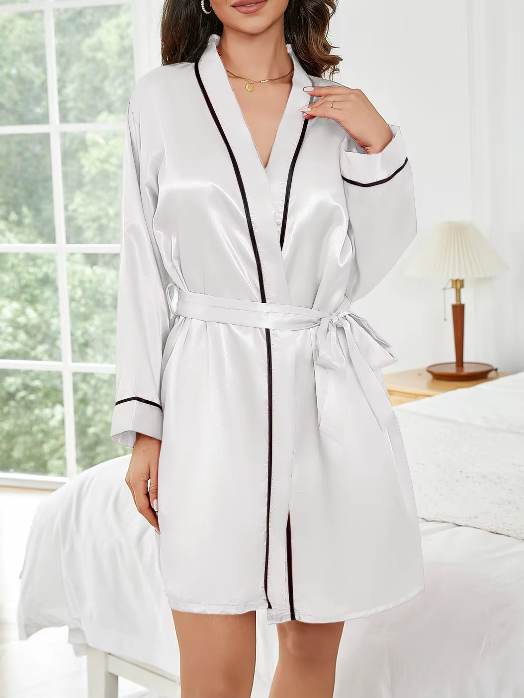 Pure Color Short Robe Women Summer Thin Home Sleepwear Casual Bathrobe Fashion Versatile