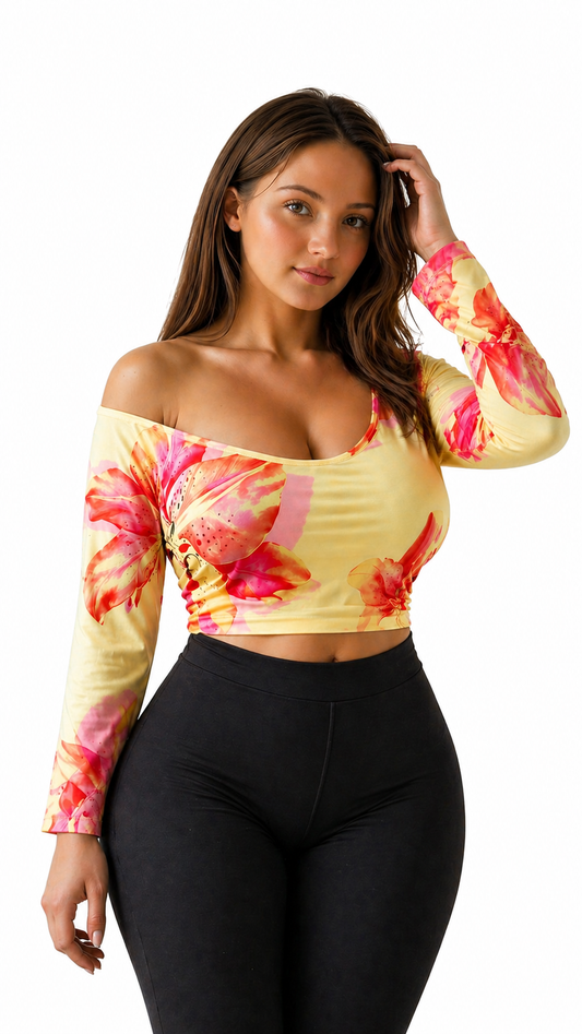 Adora Milano Short top, women's red printed one shoulder