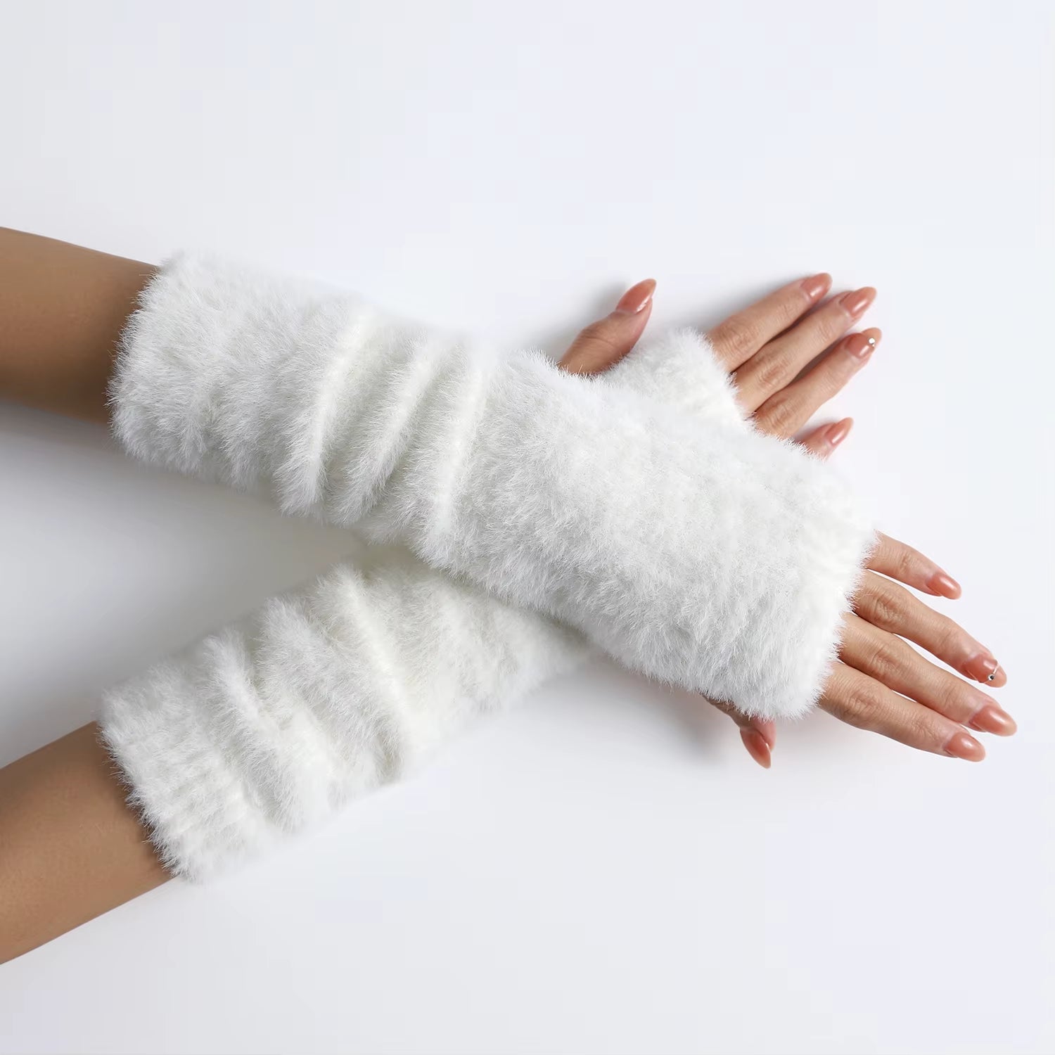 Fall Winter Women Arm Warmers Mink-Like Velvet Fingerless Gloves Y2K Wrist Warmers