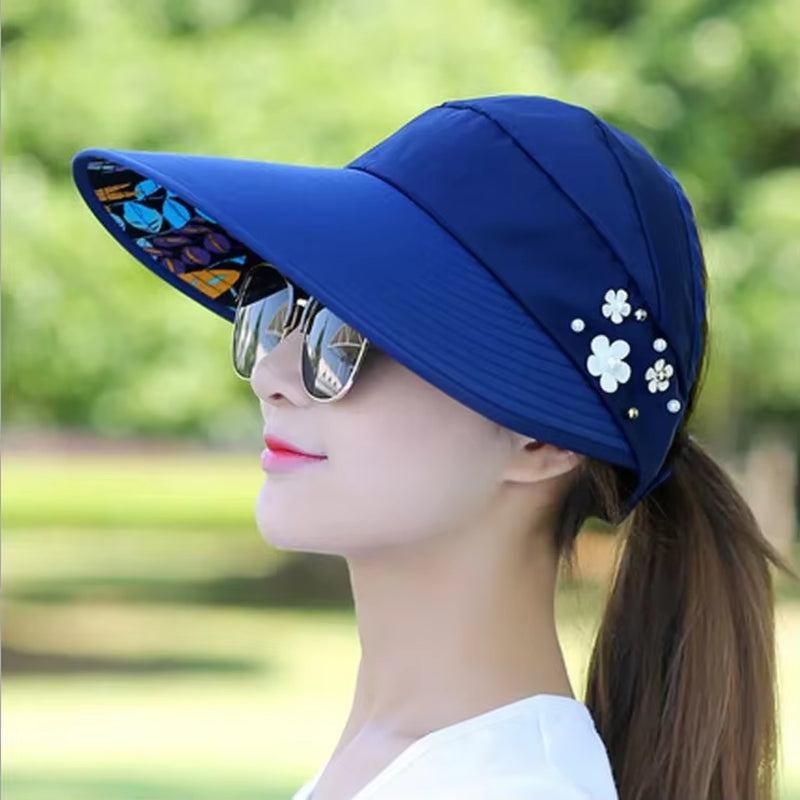 Sun Hat Summer Shade Fashion Women Ladies Summer Vacation Wide Brim Foldable Anti-Uv Beach Visor Caps Empty Top Hats Korea Style
