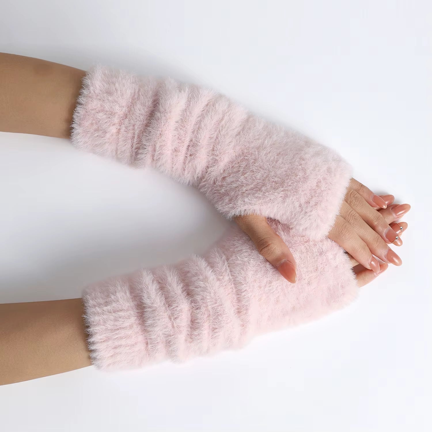 Fall Winter Women Arm Warmers Mink-Like Velvet Fingerless Gloves Y2K Wrist Warmers