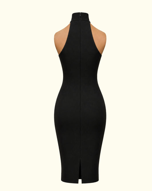 Adora Milano Neckline Gown Stand Collar Knee-Length Slim Fit Dress