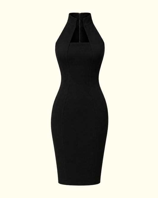 Adora Milano Neckline Gown Stand Collar Knee-Length Slim Fit Dress